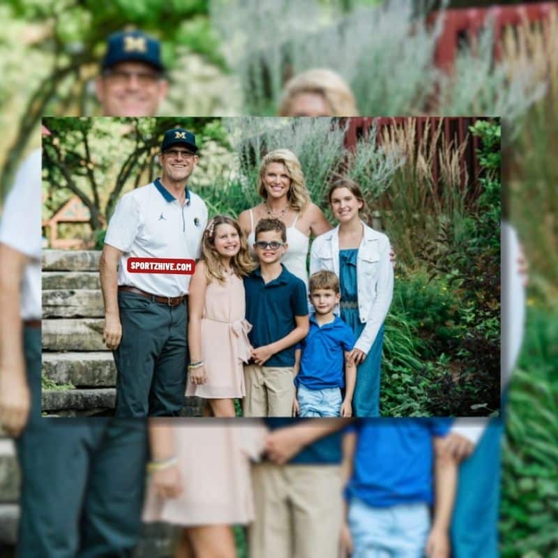 Jim Harbaugh, Sarah, and kids